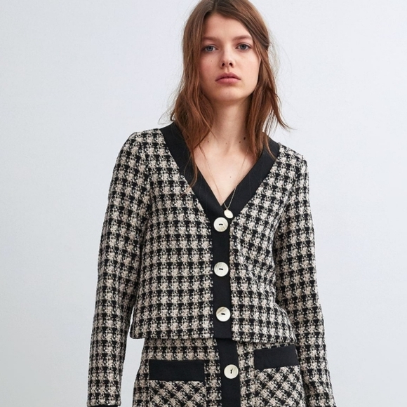 Zara Black and Tan Woven Tweed Pullover Cardigan. Size XS - Picture 2 of 11
